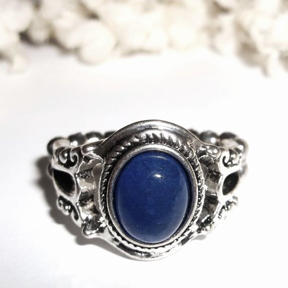 Fashion Jewelry Jewelry - Blue and Silver Ring Boho Style Adjustable Size Stretch Band Woman Jewelry C185